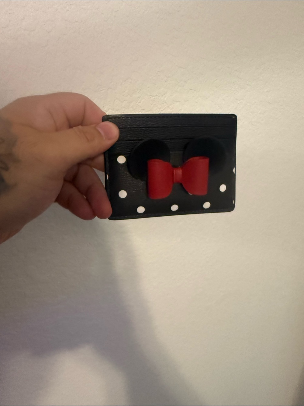 Black Polka Dot Card Holder with Red Bow